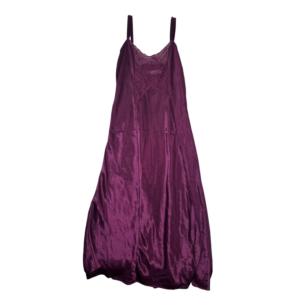 Vintage Victoria Secret Nightgown Large Purple Gold Label Lace Satin Womens
